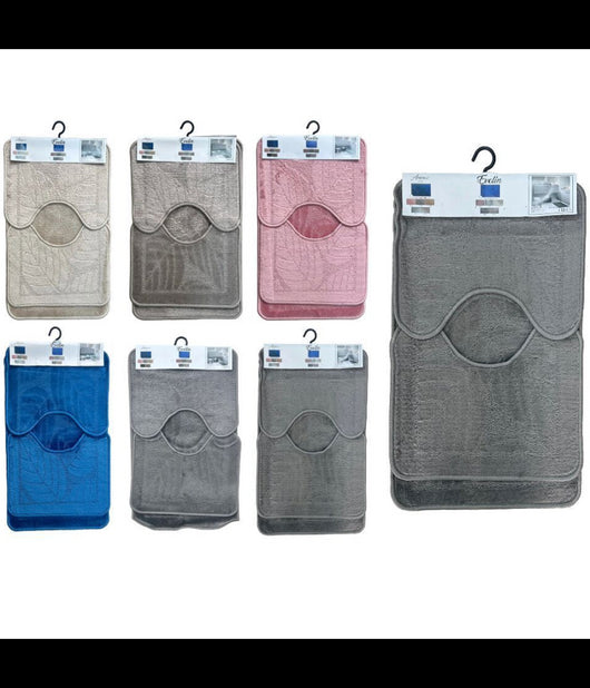 Set 3 Pezzi Tappeto Tappetino Bagno Assorbente Decorazione Foglia Vari Colori         