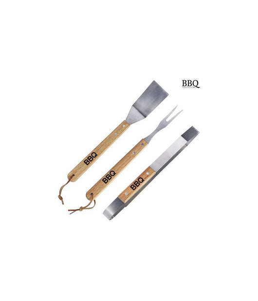 Set 3 Pezzi Utensili Barbecue In Acciaio E Legno Accessori Attrezzi Bbq Tools         