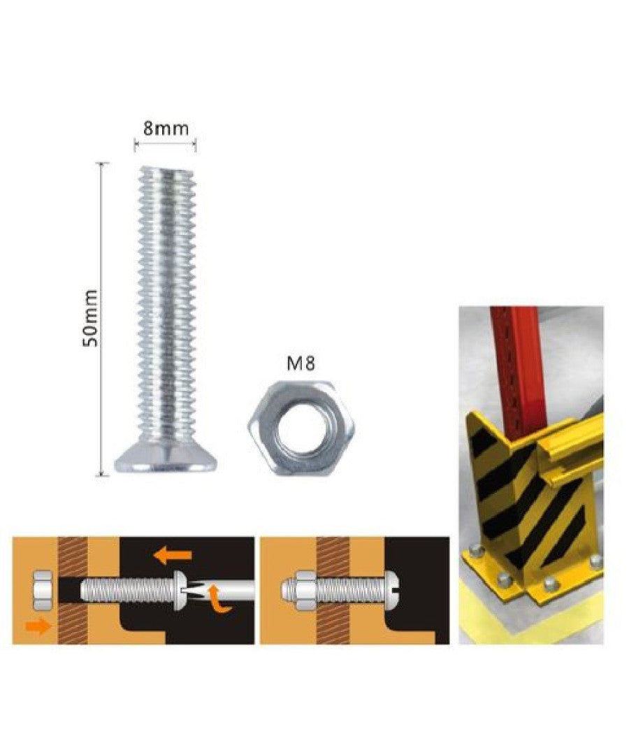 Set 3 Pezzi Viti Vite Testa A Croce Piatta 8 X 50 Mm Con Dado Esagonale M8 90950         