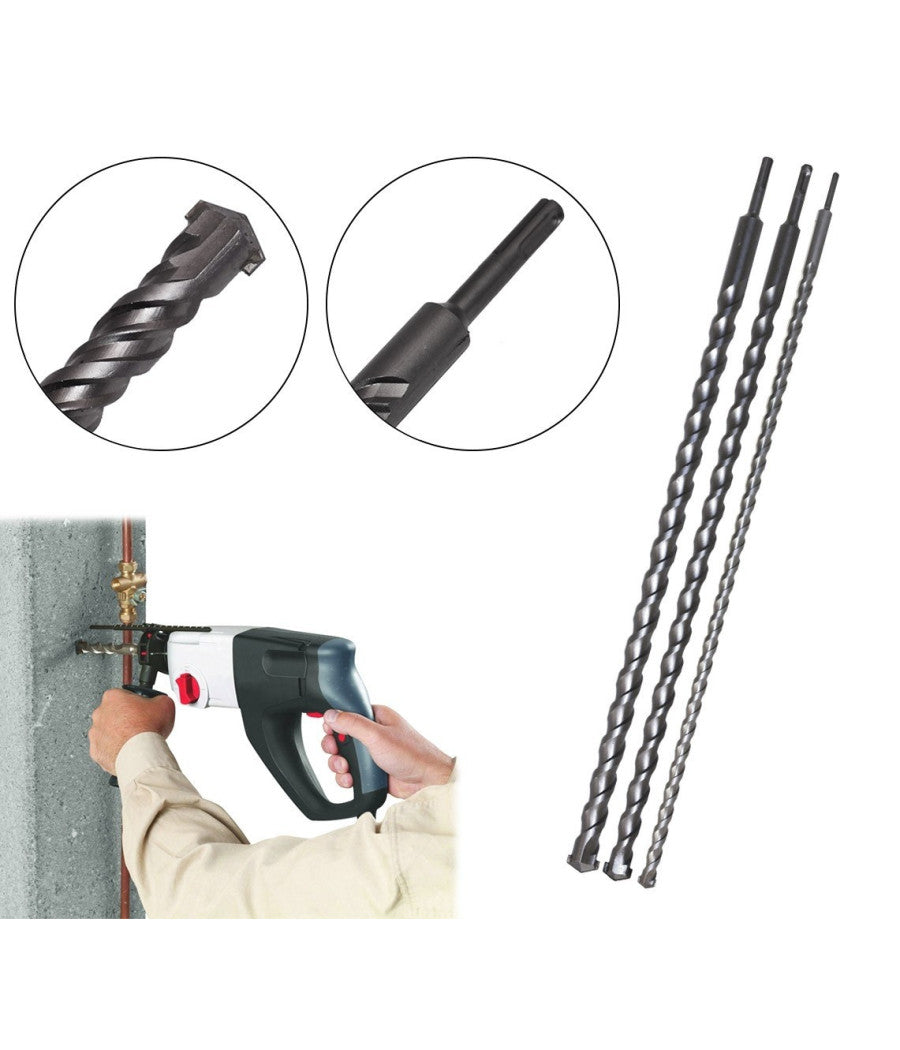 Set 3 Punte Giganti Lunghezza 1 Metro Sds Plus Per Muro Cemento Calcestruzzo         