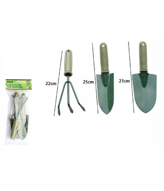 Trade Shop - Set 3 Pz Attrezzi Per Giardino Con Manico Antiscivolo Rastrello 2 Palette 59698 -