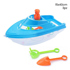 Trade Shop - Set 3 Pz Barca Mare Con Accessori Giochi Per Bambini Spiaggia Estate 15x40 Cm 258289 -
