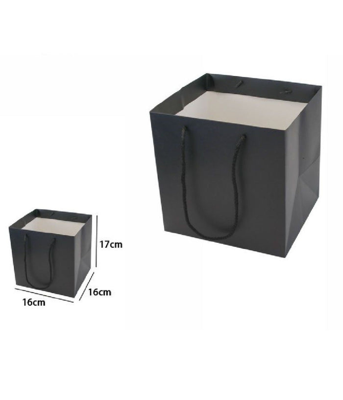 Set 3 Pz Buste Busta Borsa Da Regalo Nera 16 X 16 X 17 Cm Manici In Corda 69241         