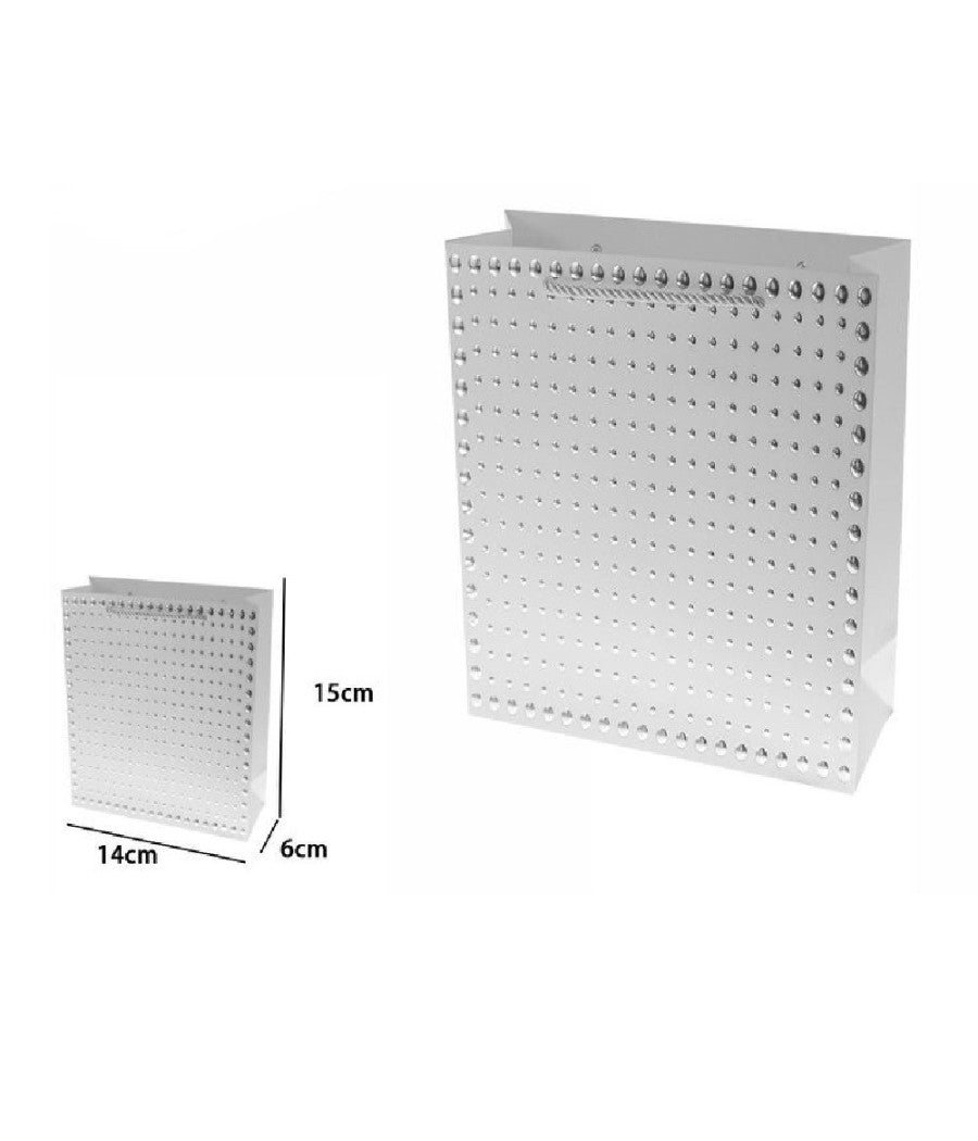 Set 3 Pz Buste Regalo Shopper Grigia Borchie Maniglie Cordoncino 15x14x6cm 69953         