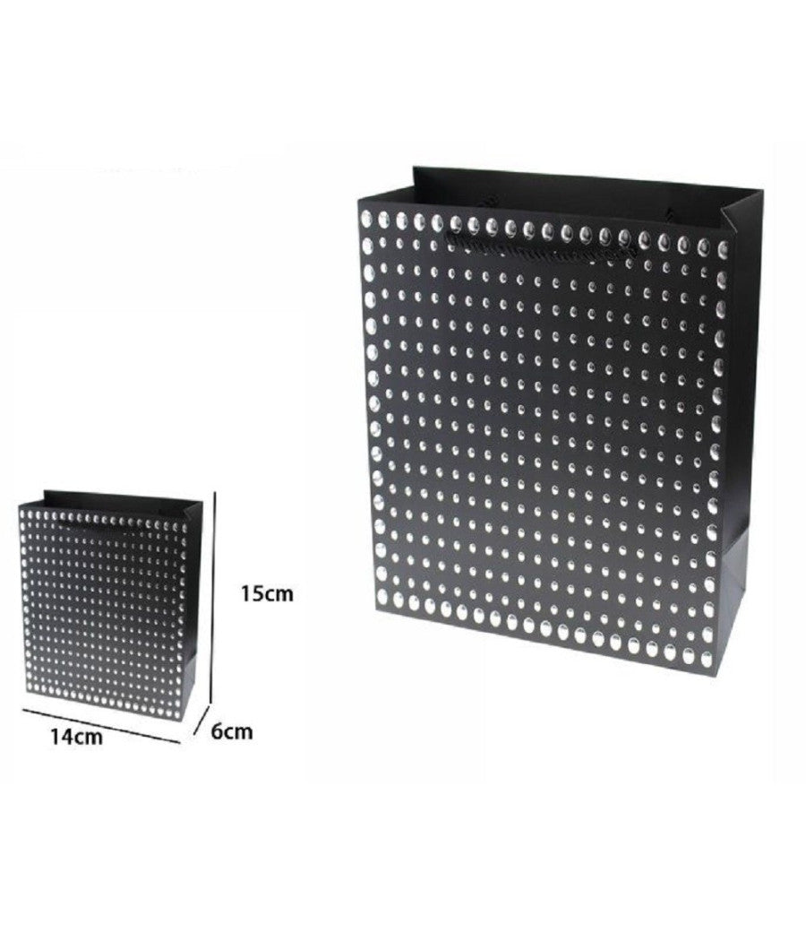 Set 3 Pz Buste Regalo Shopper Nera Borchie Maniglie A Cordoncino 15x14x6cm 69949         