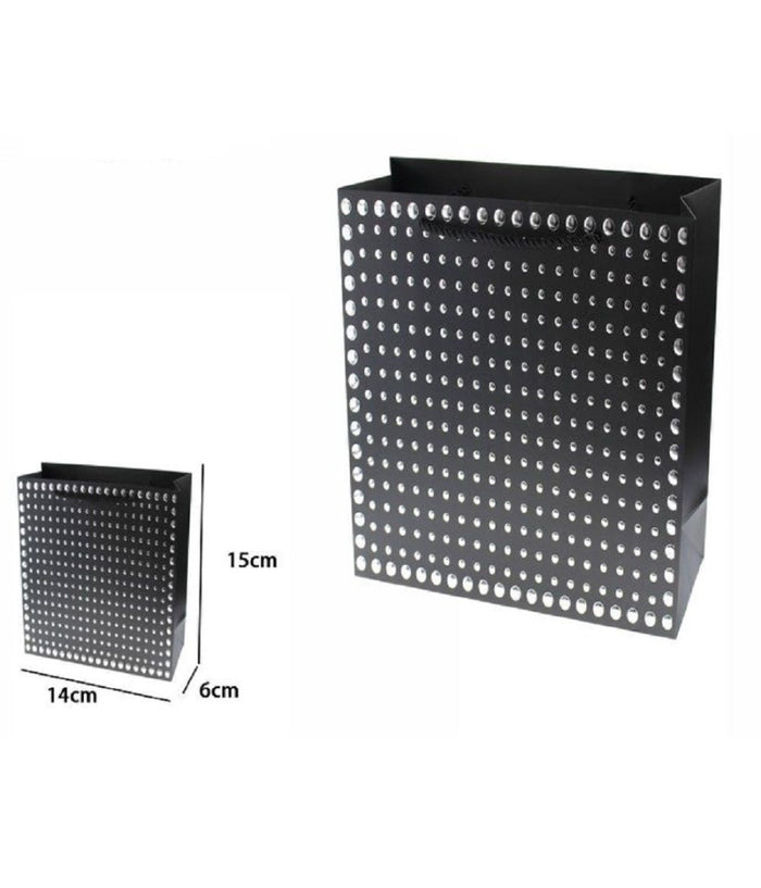 Set 3 Pz Buste Regalo Shopper Nera Borchie Maniglie A Cordoncino 15x14x6cm 69949         