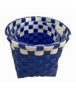 Set 3 Pz Cestini Porta Oggetti Organizer Tessuto Bagno Rotondi Blu Bianco 59076         