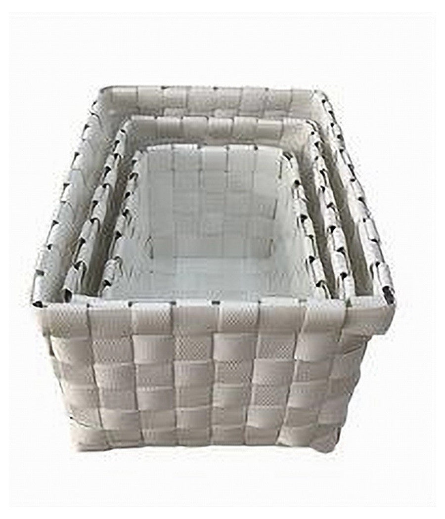 Set 3 Pz Cestini Portaoggetti Organizer Tessuto Bagno Rettangolari Bianco 59080         