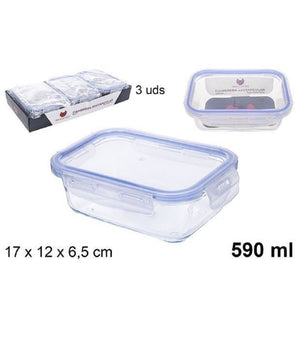 Set 3 Pz Contenitori Per Alimenti In Vetro Con Coperchio Plastica 590 Ml 105508         