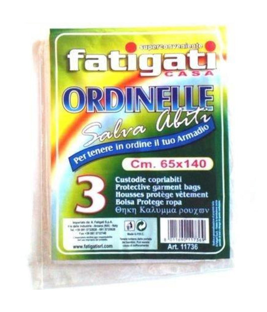 Set 3 Pz Custodie Salva Abiti Copriabiti In Cellphane Trasparente Da 65cmx140cm         