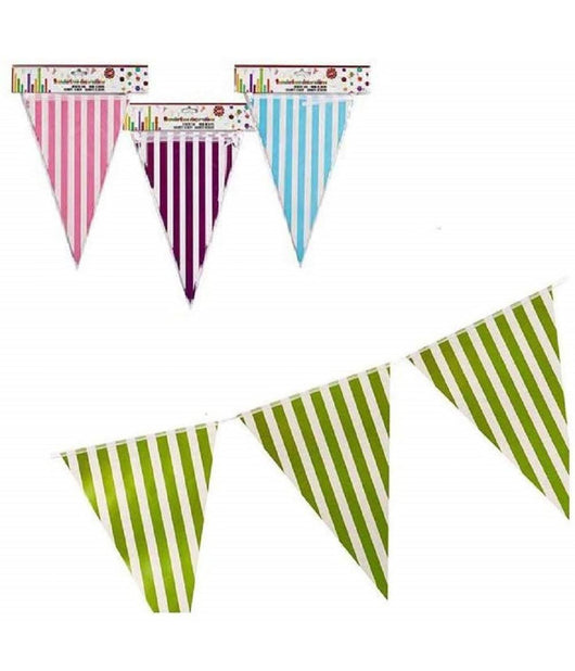 Set 3 Pz. Festoni Bandierine Righe Colorate 10 Bandierine Ciascuno Feste Party  Viola       