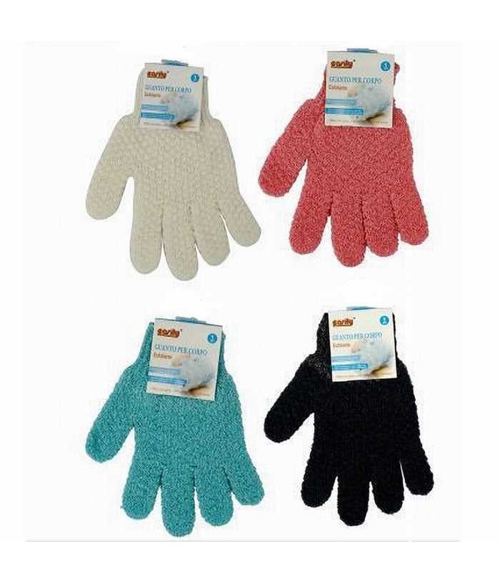 Set 3 Pz Guanto Doccia Bagno Massaggio Esfoliante Pelle Corpo Tinta Unita 79286         