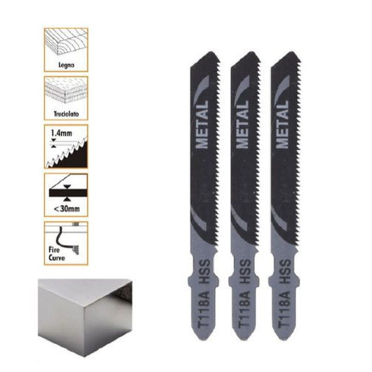 Trade Shop - Set 3 Pz Lame Per Seghetto Alternativo T118a Hcs Lama Ricambi Per Metallo 90190 -