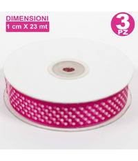Set 3 Pz Nastro Fucsia A Pois Per Bomboniere Organza Raso Decorazioni Decoupage         