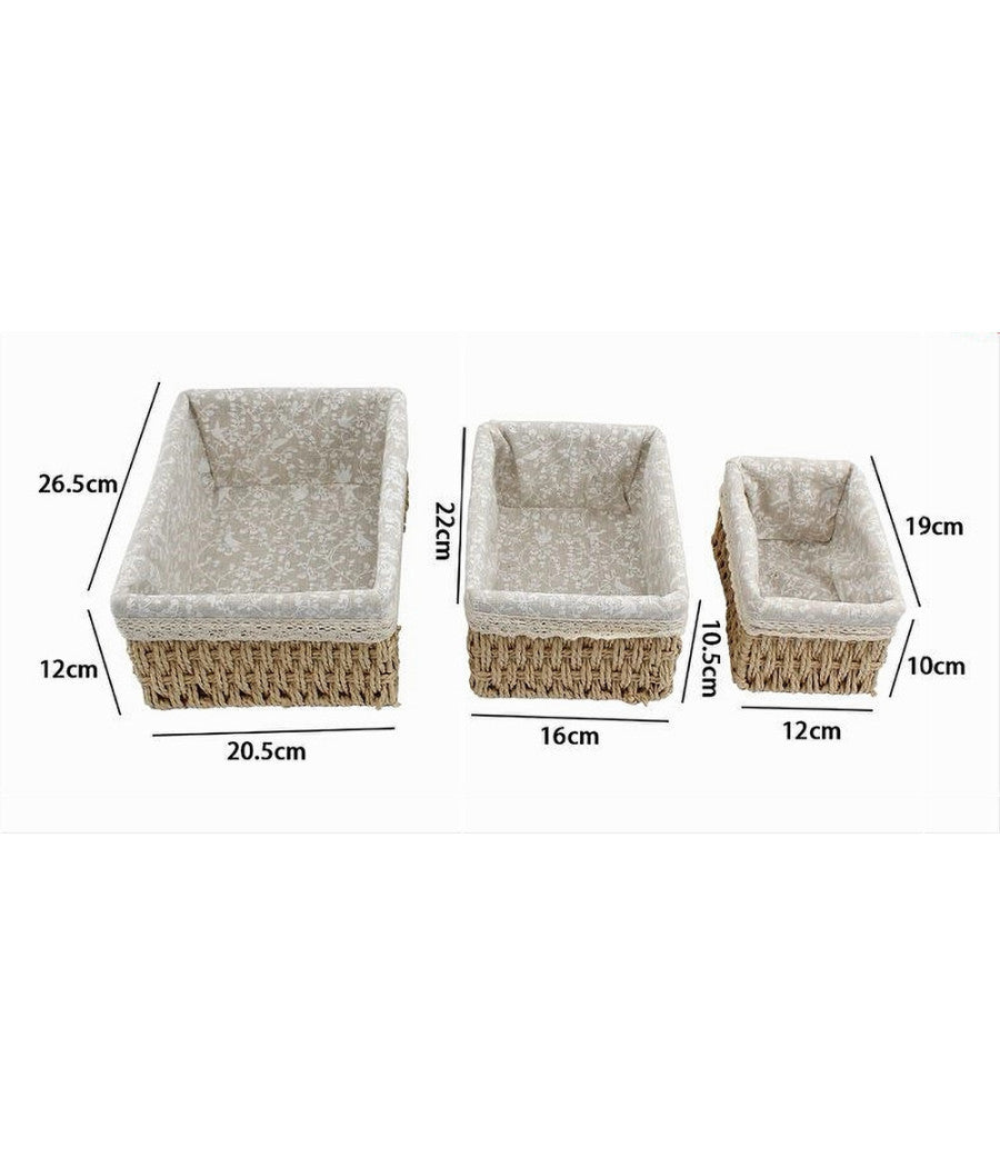 Set 3 Pz Porta Oggetti Organizer Cestino Intrecciato Con Fodera In Tessuto 79158         