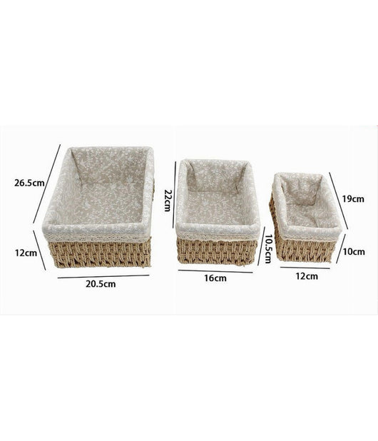 Set 3 Pz Porta Oggetti Organizer Cestino Intrecciato Con Fodera In Tessuto 79158         