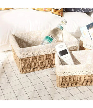Set 3 Pz Porta Oggetti Organizer Cestino Intrecciato Con Fodera In Tessuto 79158         