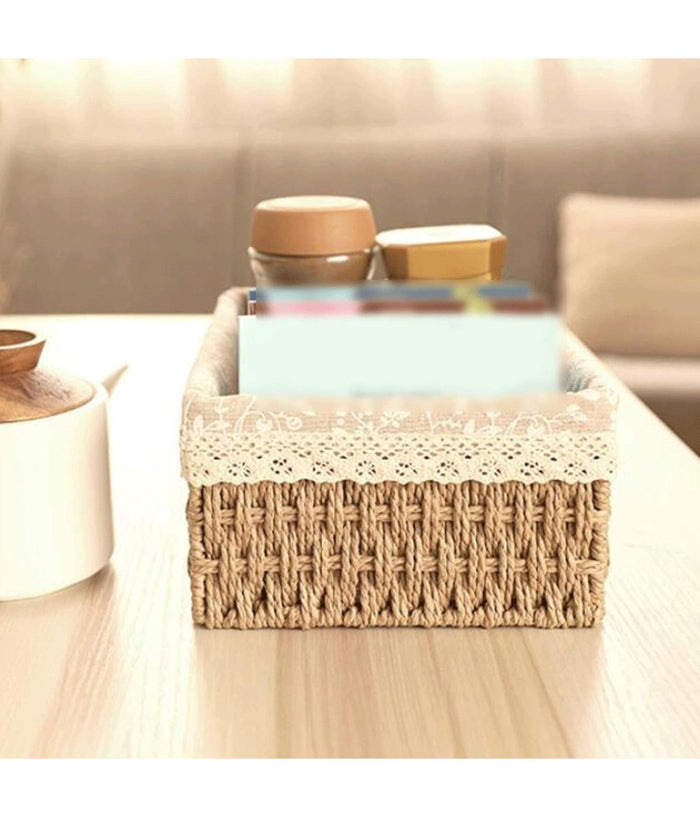 Set 3 Pz Porta Oggetti Organizer Cestino Intrecciato Con Fodera In Tessuto 79158         