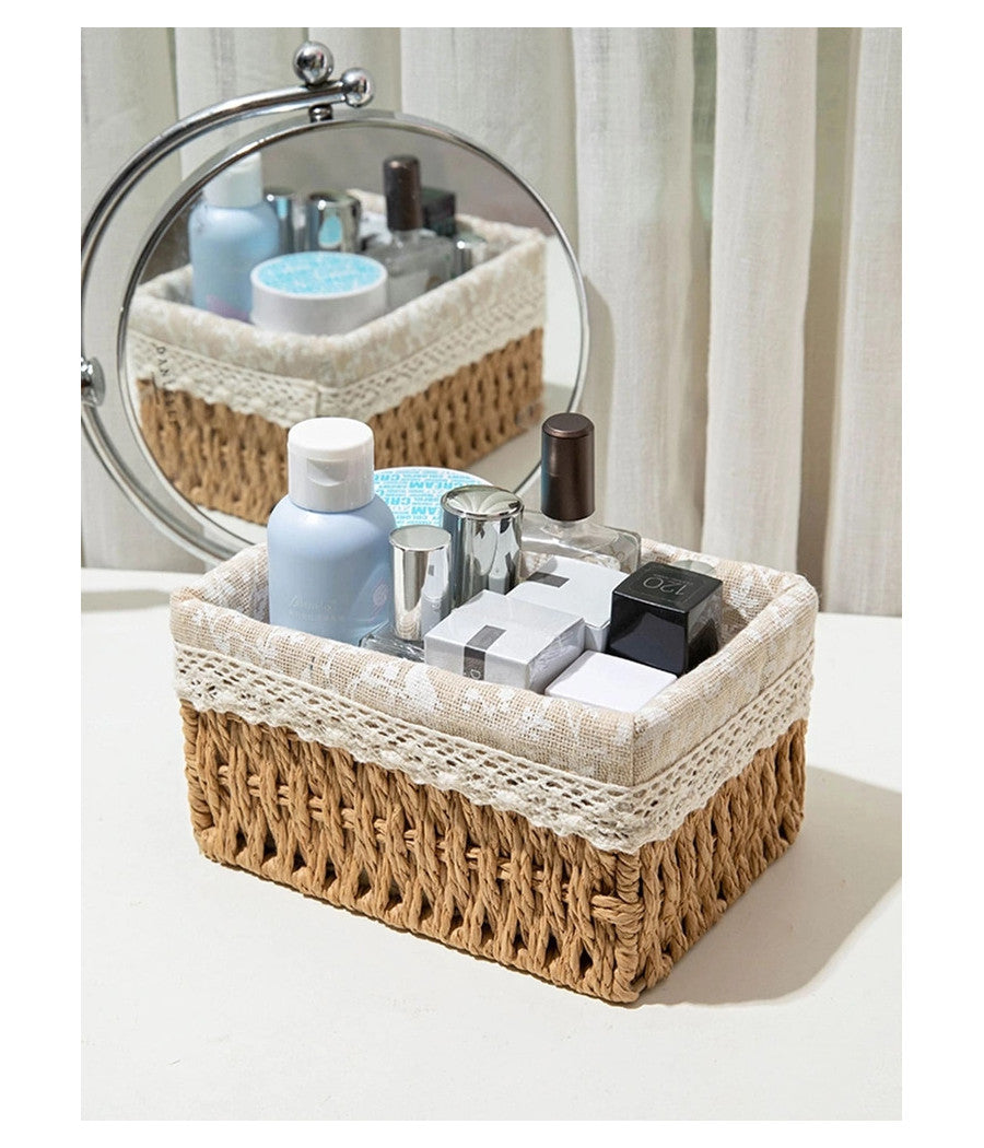 Set 3 Pz Porta Oggetti Organizer Cestino Intrecciato Con Fodera In Tessuto 79158         