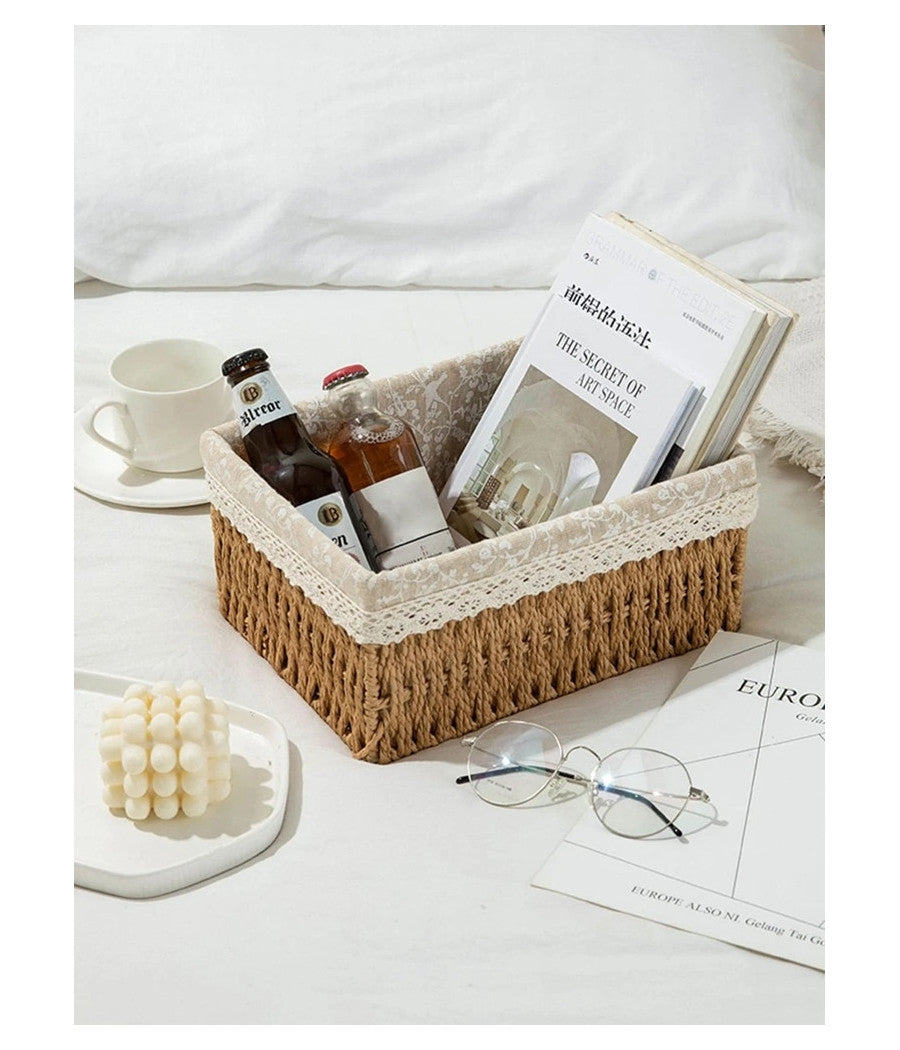 Set 3 Pz Porta Oggetti Organizer Cestino Intrecciato Con Fodera In Tessuto 79158         