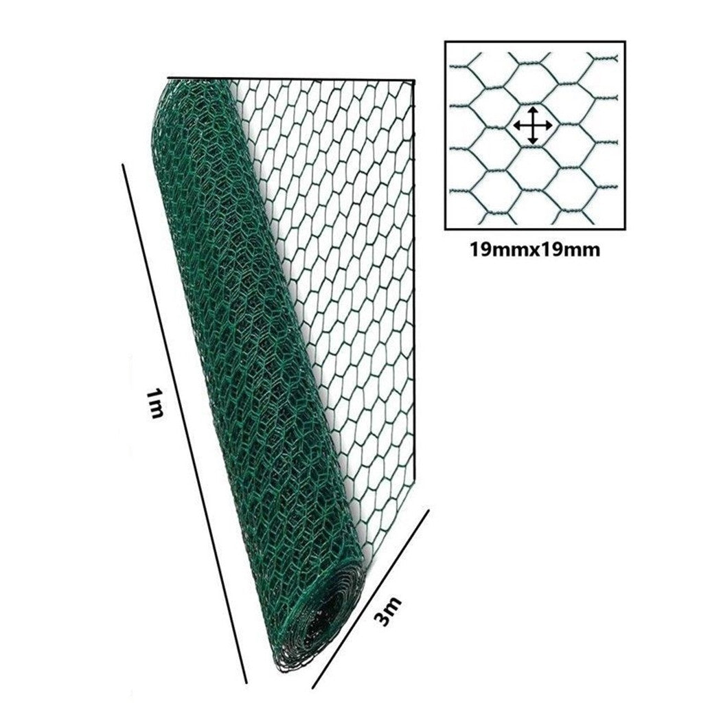 Trade Shop - Set 3 Pz Rete Metallica Plastificata 1x3 Mt Maglia Esagonale 19mm Recinzione 020246 -        