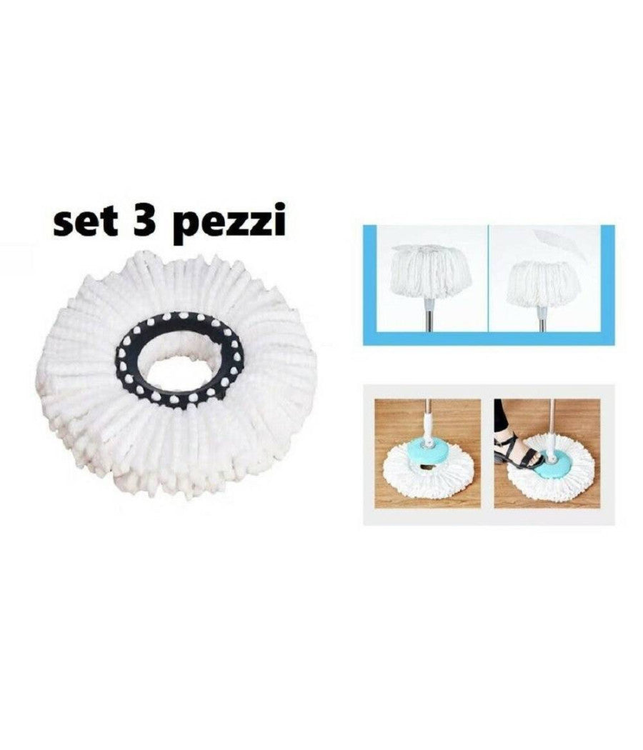 Set 3 Pz Ricambio Singolo Rotomop Mocio In Microfibra Roto Mop Super Five X5         