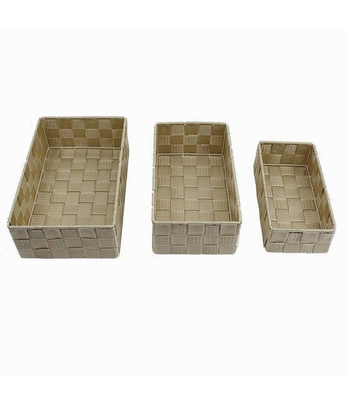 Set 3 Pz Scatola Porta Oggetti In Tessuto Intrecciato Contenitori Beige 79057         