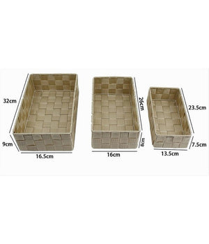 Set 3 Pz Scatola Porta Oggetti In Tessuto Intrecciato Contenitori Beige 79057         