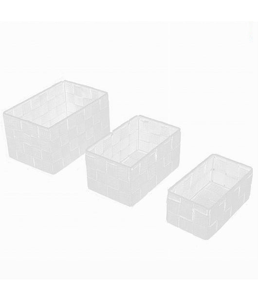 Set 3 Pz Scatola Porta Oggetti In Tessuto Intrecciato Contenitori Bianco 79138         
