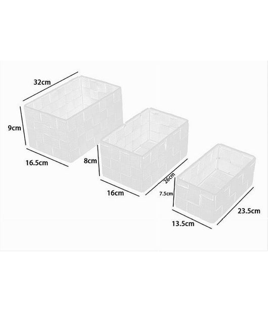Set 3 Pz Scatola Porta Oggetti In Tessuto Intrecciato Contenitori Bianco 79138         