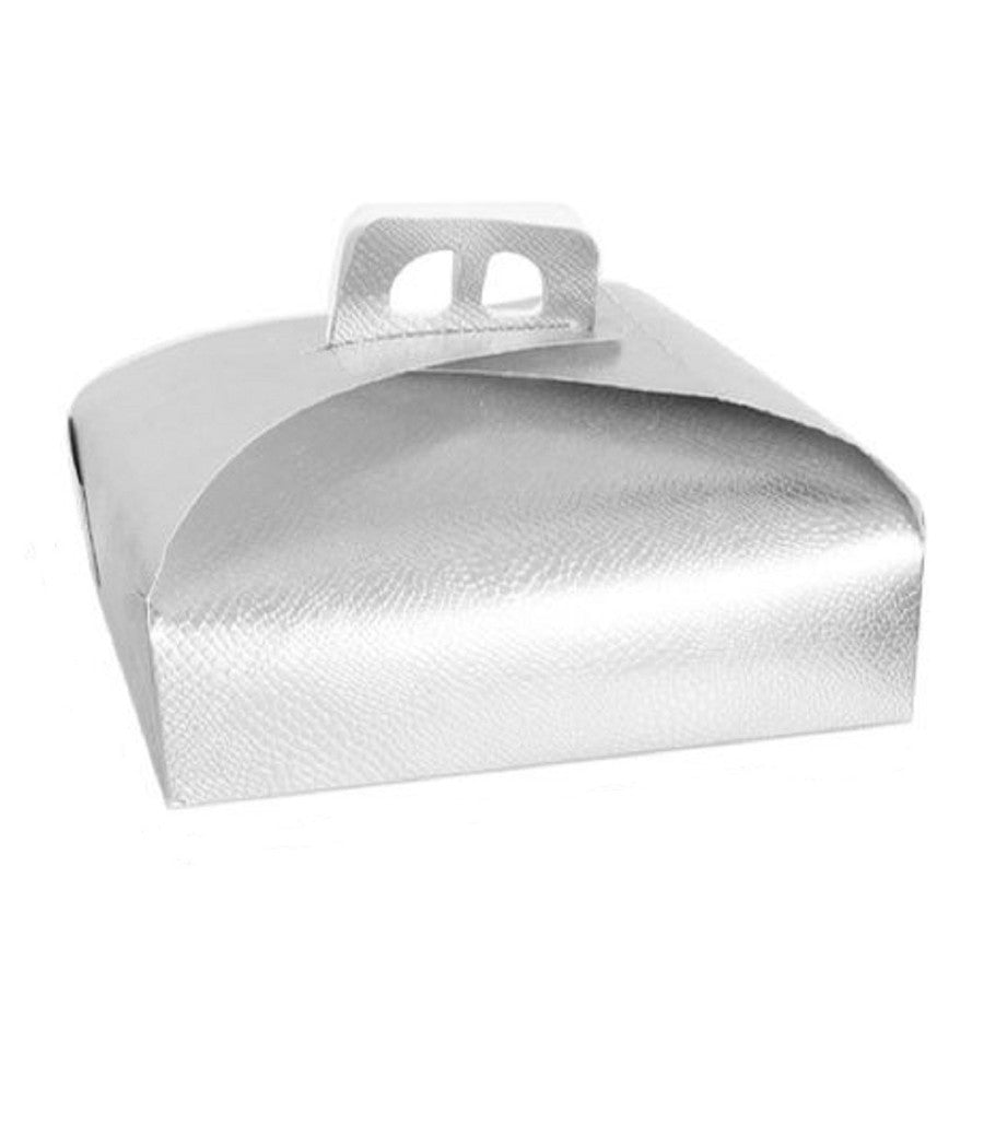 Set 3 Pz Scatola Porta Torta Argento 25x25cm Dolci Pasticceria Festa Party 58012         
