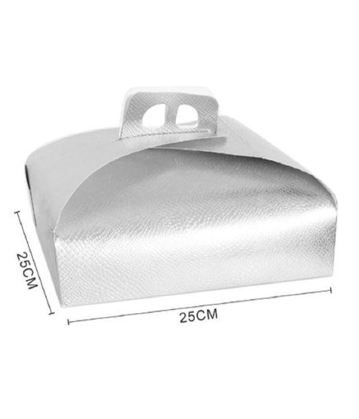 Set 3 Pz Scatola Porta Torta Argento 25x25cm Dolci Pasticceria Festa Party 58012         