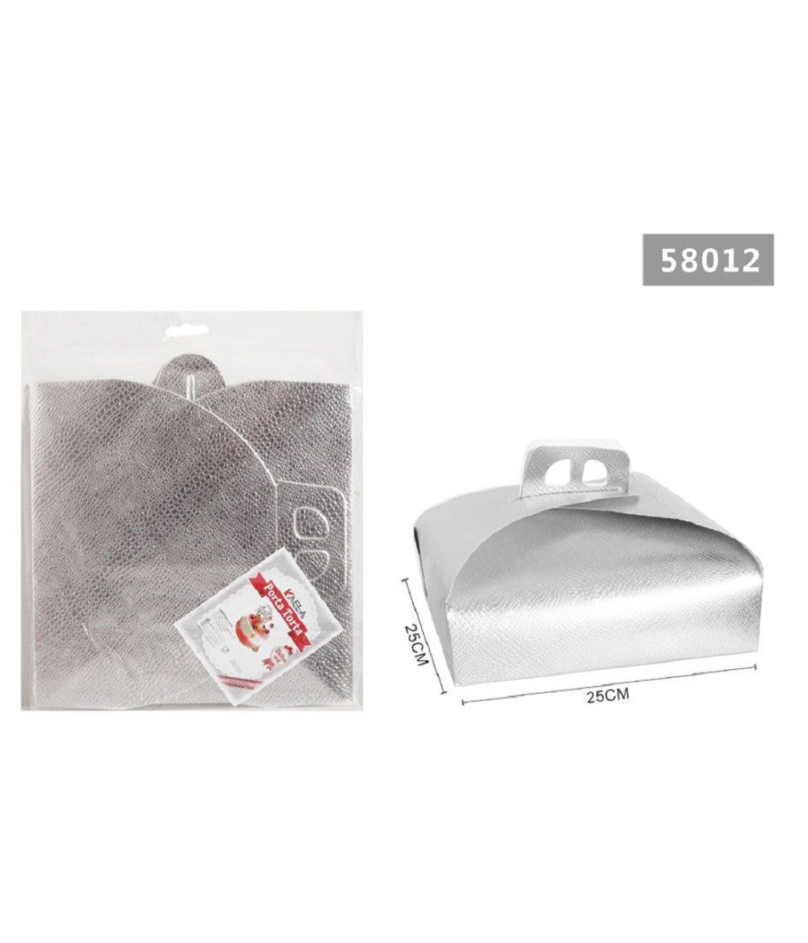 Set 3 Pz Scatola Porta Torta Argento 25x25cm Dolci Pasticceria Festa Party 58012         
