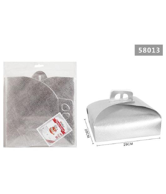 Set 3 Pz Scatola Porta Torta Argento 29x29cm Dolci Pasticceria Festa Party 58013         