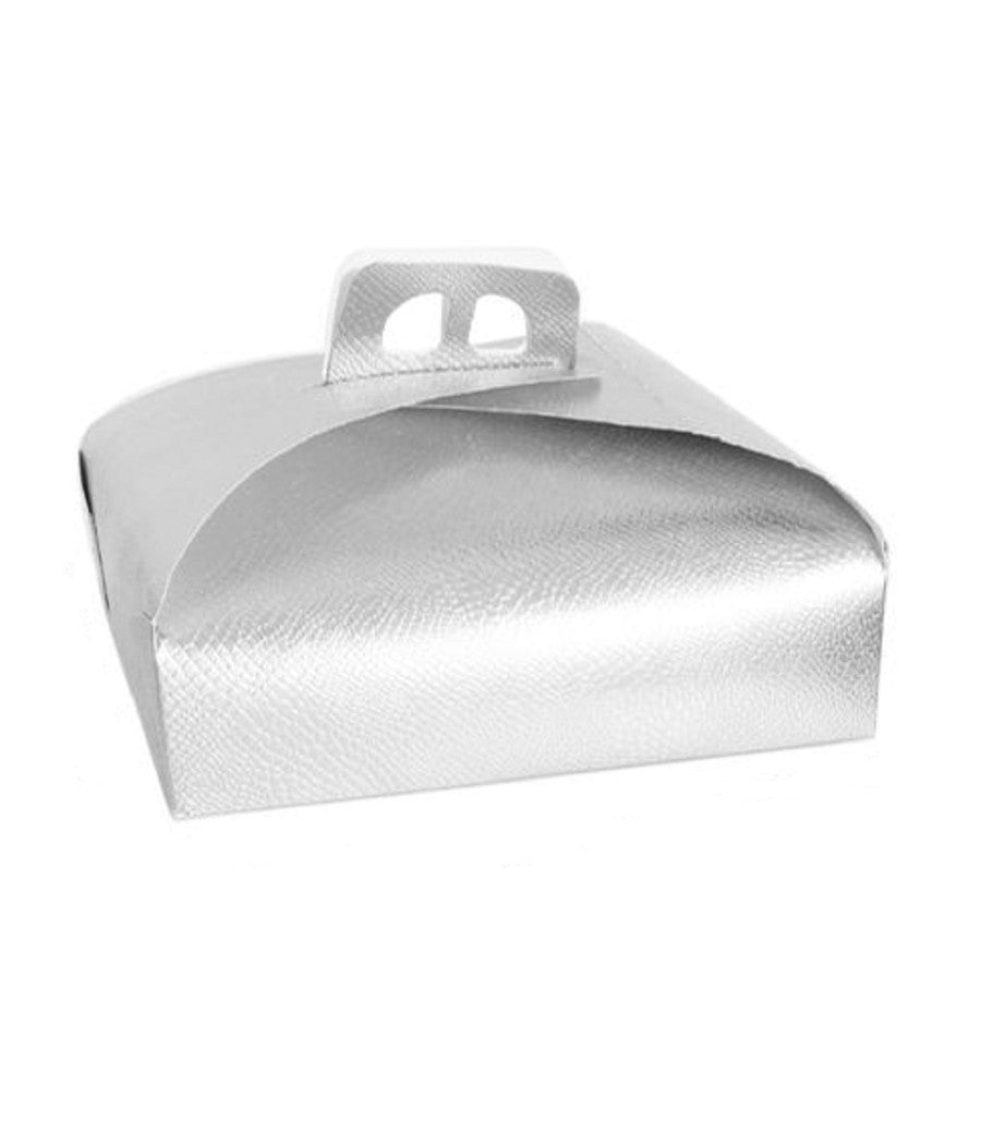 Set 3 Pz Scatola Porta Torta Argento 33x33cm Dolci Pasticceria Festa Party 58014         