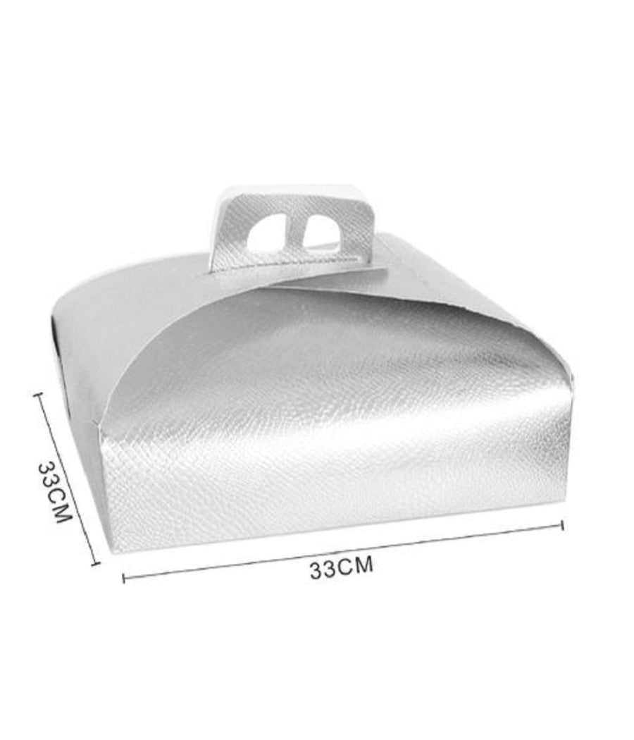Set 3 Pz Scatola Porta Torta Argento 33x33cm Dolci Pasticceria Festa Party 58014         