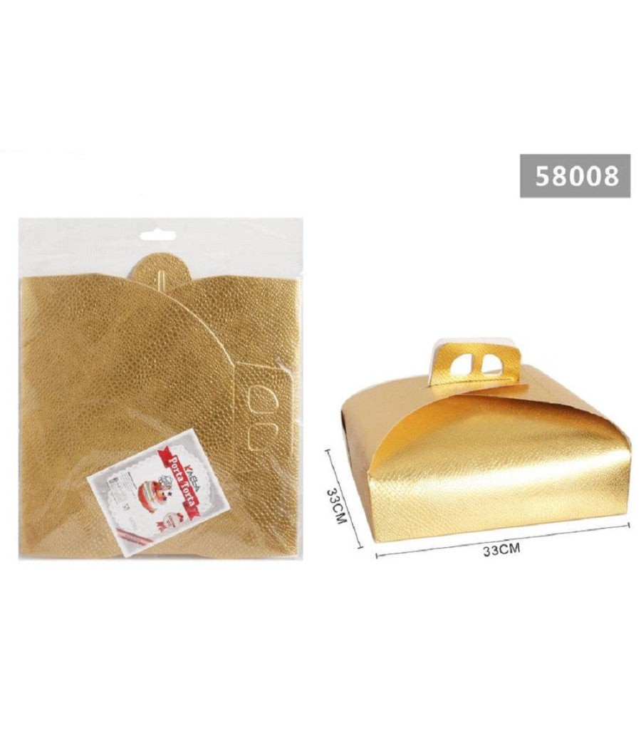 Set 3 Pz Scatola Porta Torta Oro 33x33cm Per Dolci Paste Pasticceria Festa 58008         