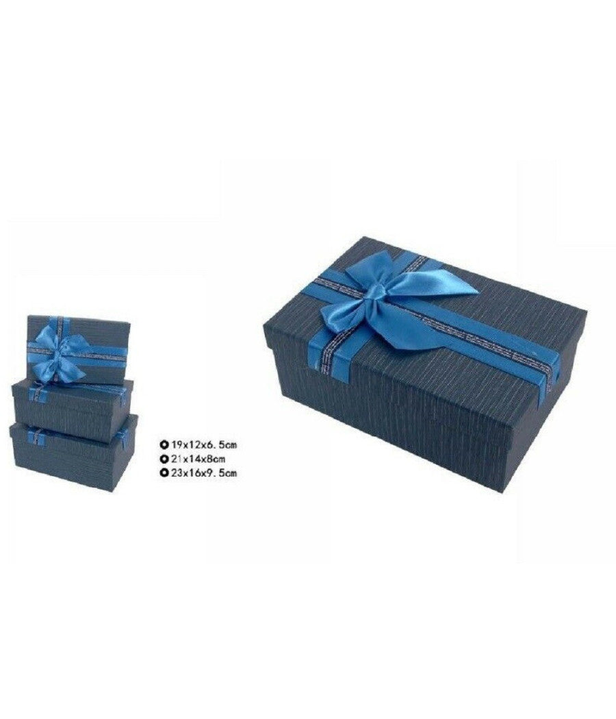 Set 3 Pz. Scatole Box Per Regali Varie Misure Rettangolari Blu Con Fiocco 69332         
