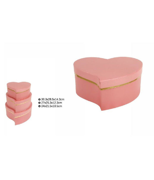 Set 3 Pz Scatole Box Regali Varie Misure Matrioska Forma Cuore Storto Rosa 71933         