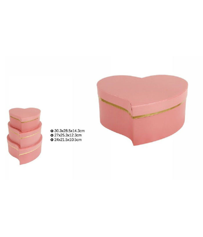 Set 3 Pz Scatole Box Regali Varie Misure Matrioska Forma Cuore Storto Rosa 71933         