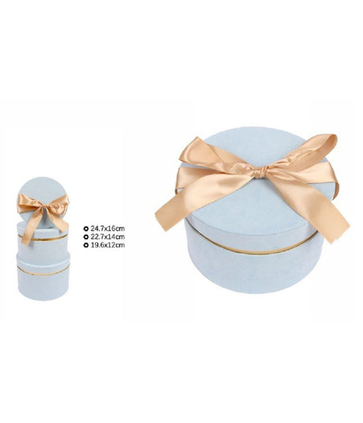 Set 3 Pz Scatole Scatola Box Regali Varie Misure Matrioska Rotonde Azzurro 71943         