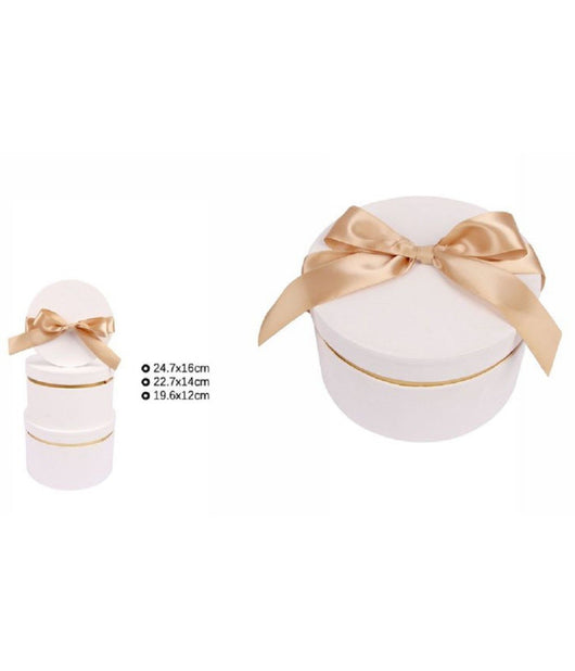 Set 3 Pz Scatole Scatola Box Regali Varie Misure Matrioska Rotonde Bianco 71942         