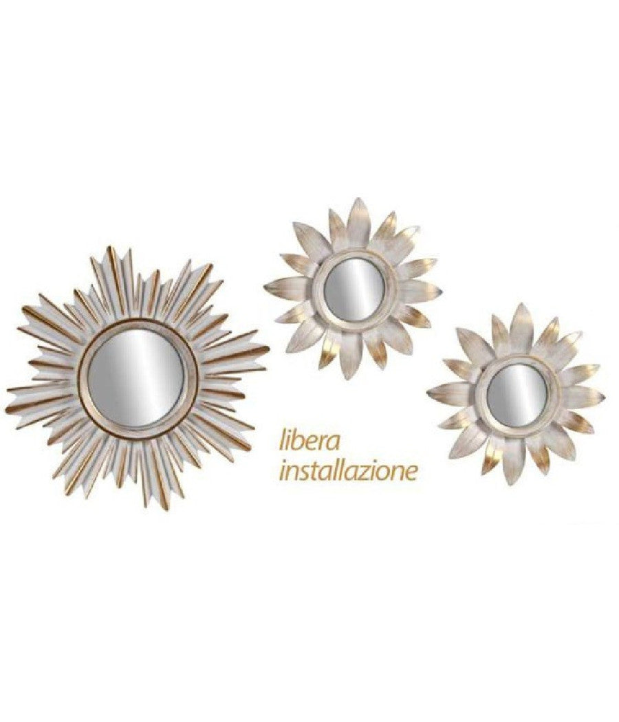 Set 3 Pz Specchi Parete Bianco Oro 25/35 Cm Plastica Libera Installazione 823909         