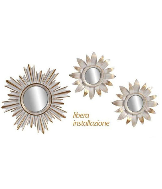 Set 3 Pz Specchi Parete Bianco Oro 25/35 Cm Plastica Libera Installazione 823909         