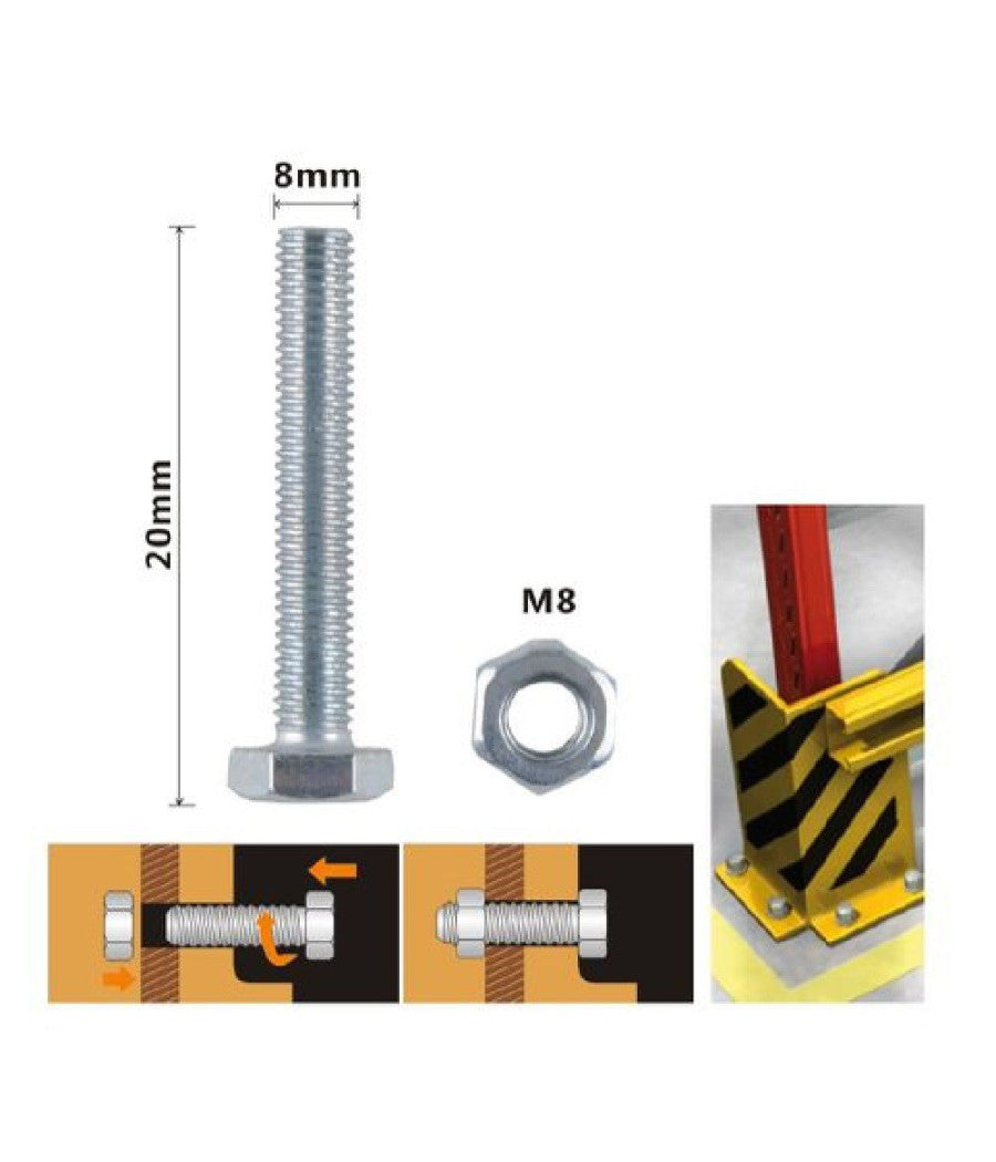 Set 3 Pz Vite Viti Per Esterno A Testa Esagonali 8 X 20mm Con Dadi Dado M8 90919         