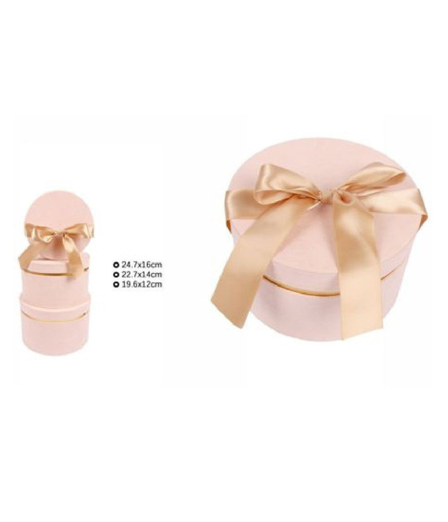 Set 3 Scatole Scatola Box Regali Varie Misure Matrioska Tonde Rosa Pallido 71944         