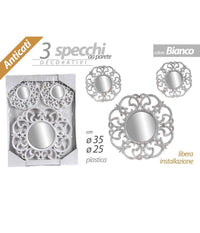 Set 3 Specchi Parete Decorativi Anticati Bianco Specchio Plastica 25-35cm 836886         