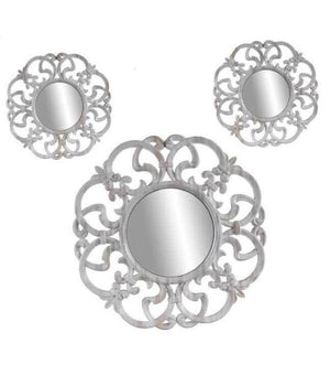 Set 3 Specchi Parete Decorativi Anticati Bianco Specchio Plastica 25-35cm 836886         