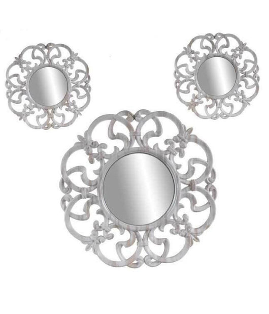 Set 3 Specchi Parete Decorativi Anticati Bianco Specchio Plastica 25-35cm 836886         