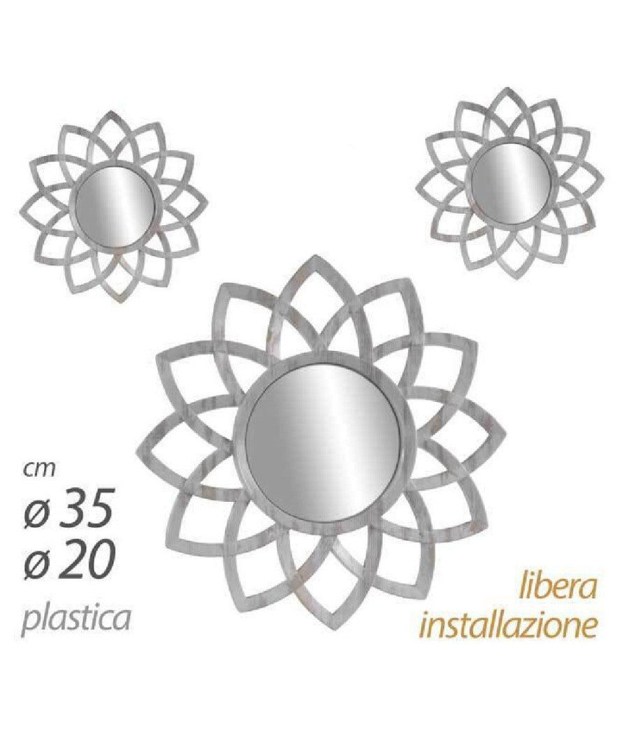 Set 3 Specchi Parete Decorativi Anticati Libera Installazione Gira 20-35cm 836909         